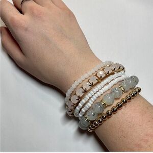 Elegant White and Gold Beaded Bracelet Set